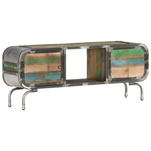TV Cabinet Multicolor Solid Reclaimed Wood, Iron Medium