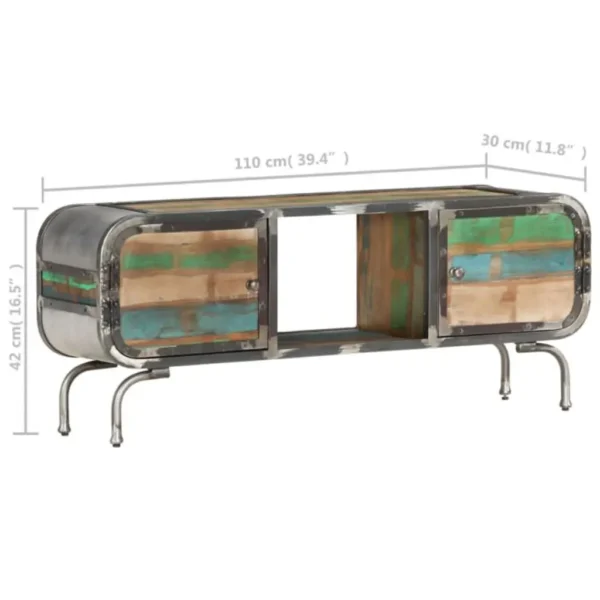 TV Cabinet Multicolor Solid Reclaimed Wood, Iron Medium - Image 9