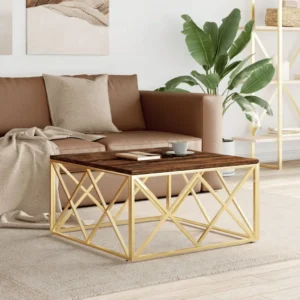 vidaXL Coffee Table Gold, Multicolor Stainless steel, Solid reclaimed wood