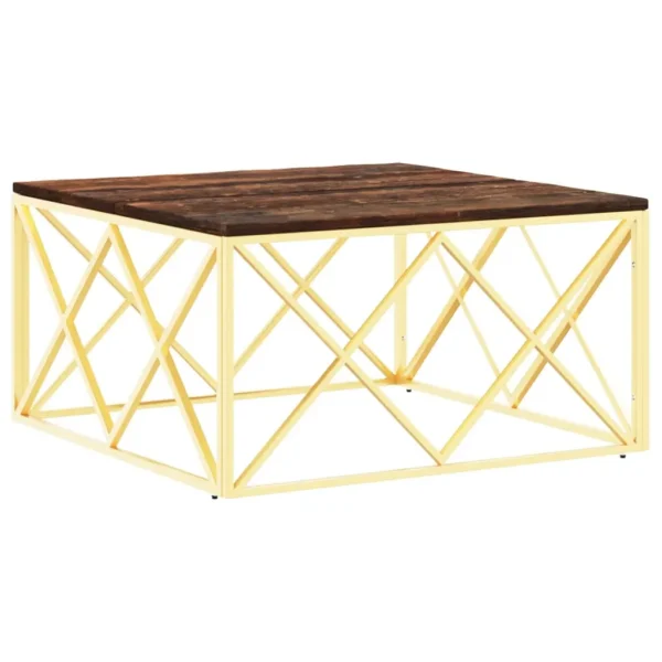 vidaXL Coffee Table Gold, Multicolor Stainless steel, Solid reclaimed wood - Image 2