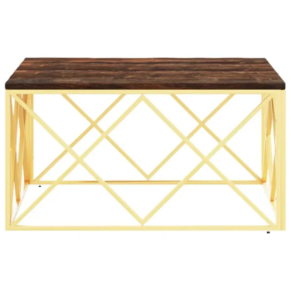 vidaXL Coffee Table Gold, Multicolor Stainless steel, Solid reclaimed wood - Image 3