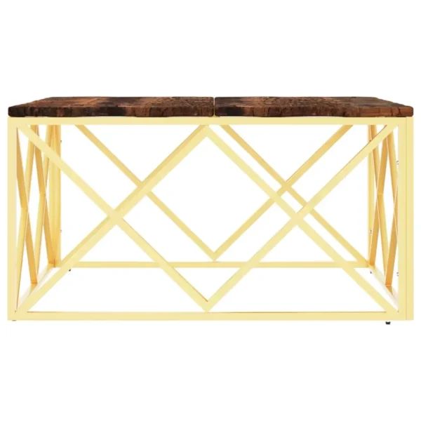 vidaXL Coffee Table Gold, Multicolor Stainless steel, Solid reclaimed wood - Image 4