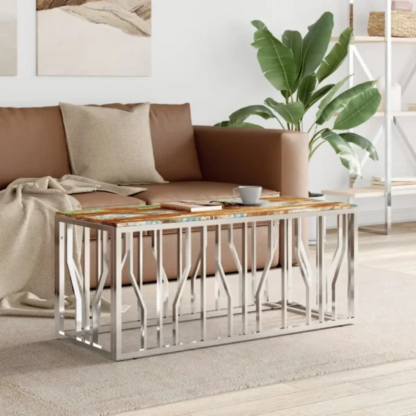 vidaXL Coffee Table Silver, mixed colors Stainless steel, reclaimed wood