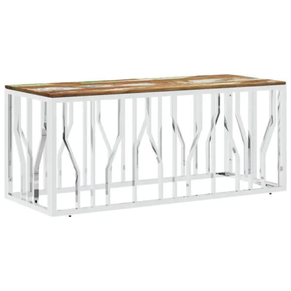 vidaXL Coffee Table Silver, mixed colors Stainless steel, reclaimed wood - Image 2