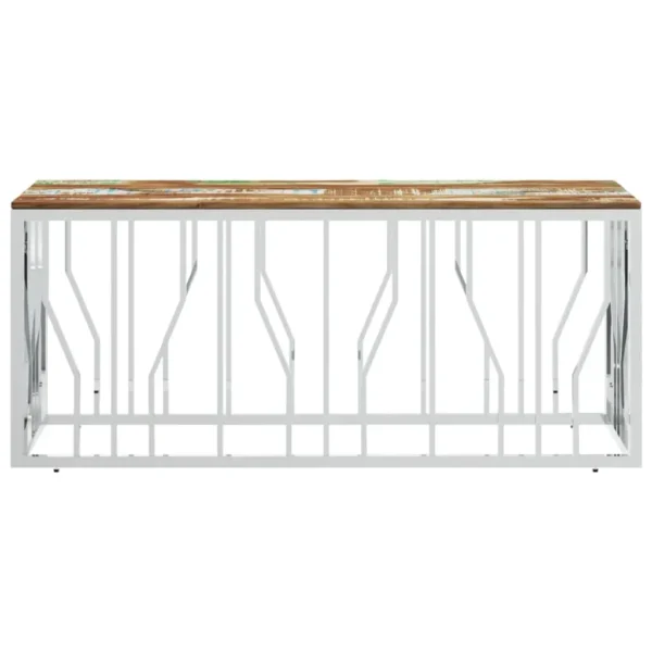 vidaXL Coffee Table Silver, mixed colors Stainless steel, reclaimed wood - Image 3