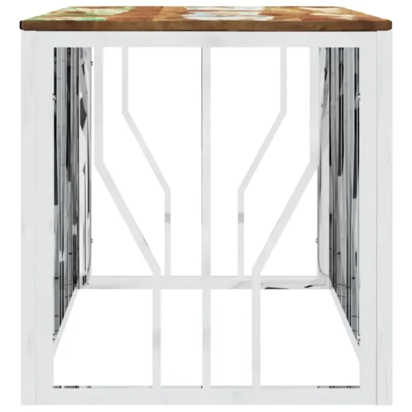 vidaXL Coffee Table Silver, mixed colors Stainless steel, reclaimed wood - Image 4