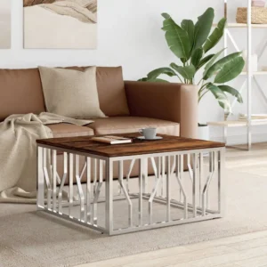 vidaXL Coffee Table Silver Stainless steel, Solid reclaimed wood Medium