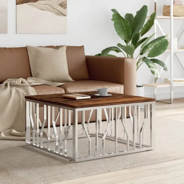 vidaXL Coffee Table Silver Stainless steel, Solid reclaimed wood Medium