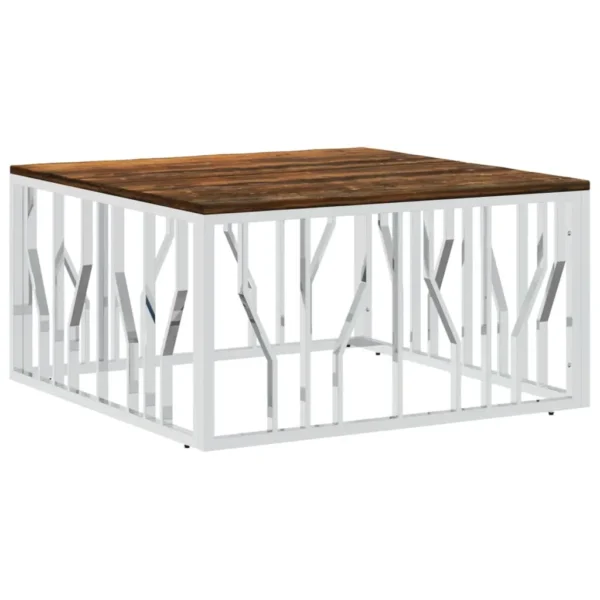 vidaXL Coffee Table Silver Stainless steel, Solid reclaimed wood Medium - Image 2