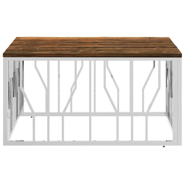 vidaXL Coffee Table Silver Stainless steel, Solid reclaimed wood Medium - Image 3