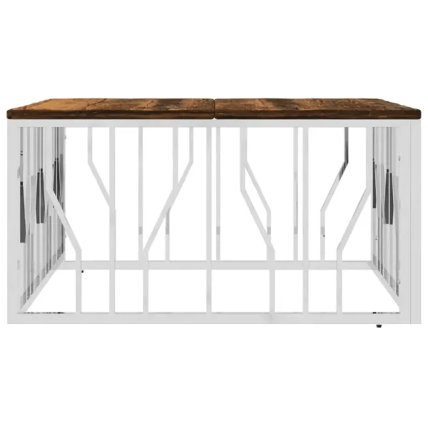 vidaXL Coffee Table Silver Stainless steel, Solid reclaimed wood Medium - Image 4