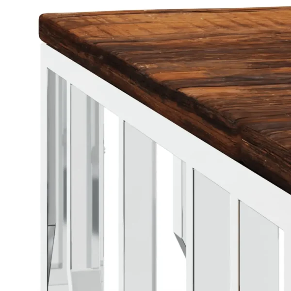 vidaXL Coffee Table Silver Stainless steel, Solid reclaimed wood Medium - Image 5