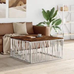 vidaXL Coffee Table Silver, Multicolor Stainless Steel, Solid reclaimed wood