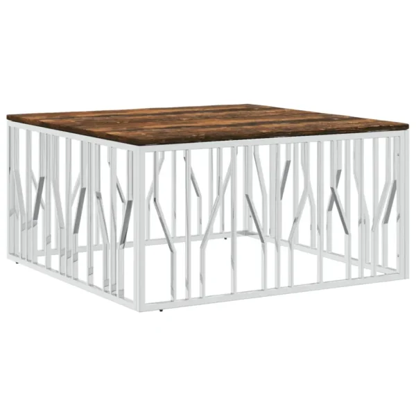 vidaXL Coffee Table Silver, Multicolor Stainless Steel, Solid reclaimed wood - Image 2