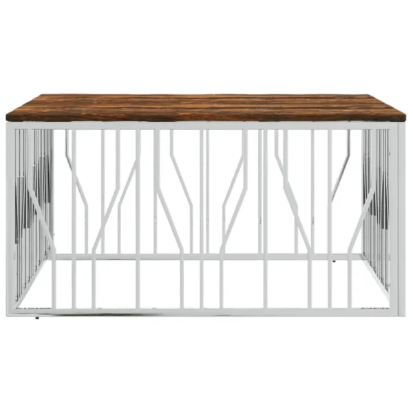 vidaXL Coffee Table Silver, Multicolor Stainless Steel, Solid reclaimed wood - Image 3