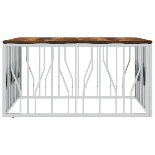 vidaXL Coffee Table Silver, Multicolor Stainless Steel, Solid reclaimed wood - Image 4