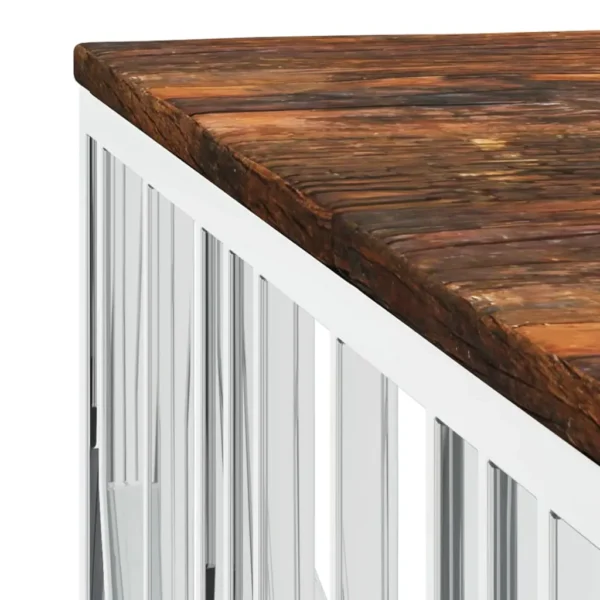 vidaXL Coffee Table Silver, Multicolor Stainless Steel, Solid reclaimed wood - Image 5