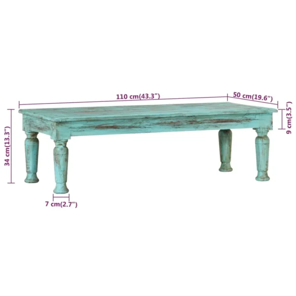 vidaXL Coffee Table Multicolor Solid reclaimed wood 43.3 x 19.7 x 13.4 in - Image 15