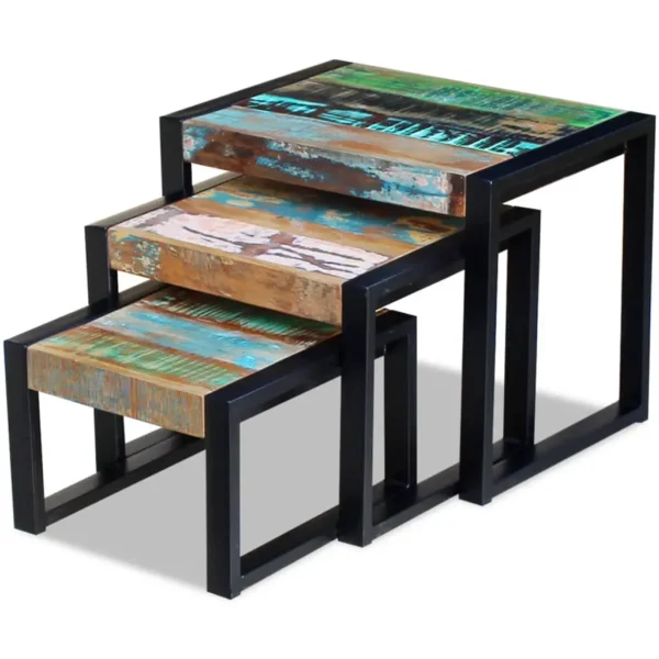 vidaXL Side Table Set of 3 Varies Solid reclaimed wood Small to medium - Image 11