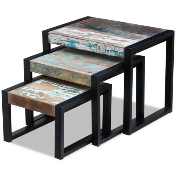 vidaXL Side Table Set of 3 Varies Solid reclaimed wood Small to medium - Image 12