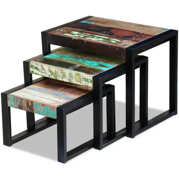 vidaXL Side Table Set of 3 Varies Solid reclaimed wood Small to medium - Image 13