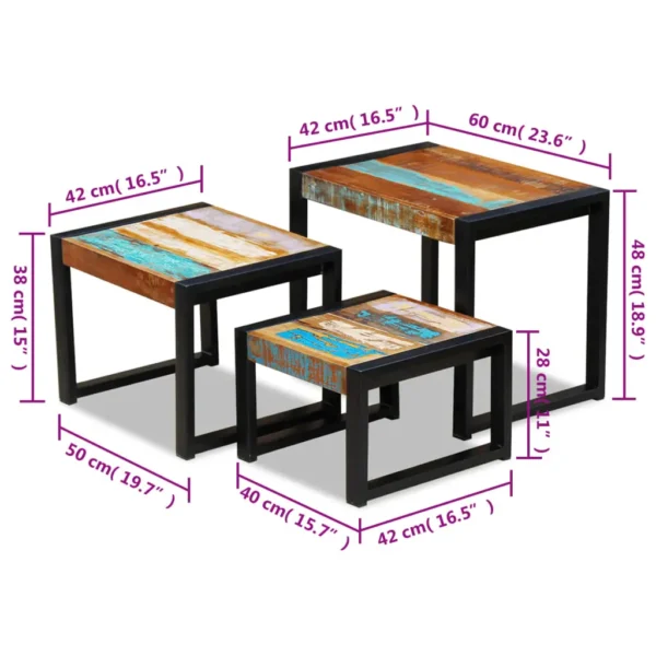 vidaXL Side Table Set of 3 Varies Solid reclaimed wood Small to medium - Image 15