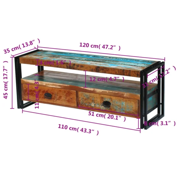 TV Cabinet Multicolor Solid reclaimed wood, Steel Medium - Image 20