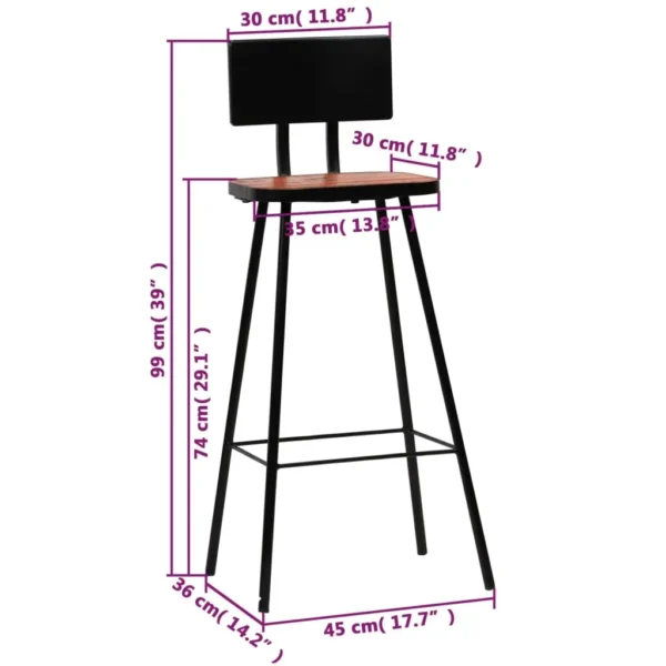 vidaXL Bar Chair Set of 4 Multicolour Solid reclaimed wood and steel - Image 18