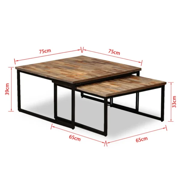 vidaXL Coffee Table Set of 2 Brown Reclaimed teak Large & Small - Image 19