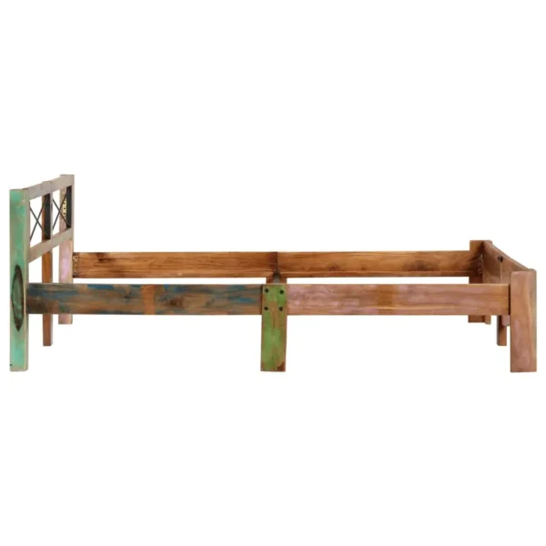 vidaXL Bed Frame Multicolor Solid Reclaimed Wood 63x79 in Durable - Image 17