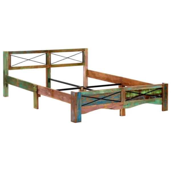 vidaXL Bed Frame Multicolor Solid Reclaimed Wood 63x79 in Durable - Image 21