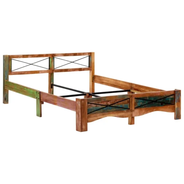 vidaXL Bed Frame Multicolor Solid Reclaimed Wood 63x79 in Durable - Image 23