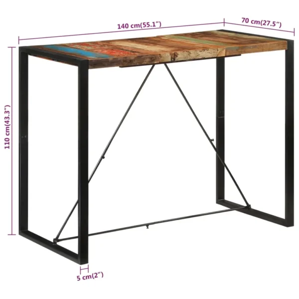 Bar Table Multicolour Reclaimed wood, iron 55.1x27.6x43.3 in - Image 7