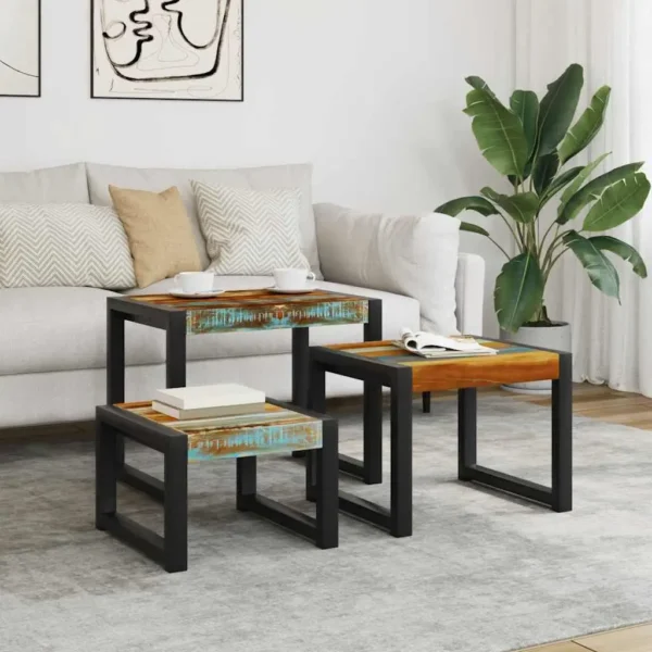 vidaXL Side Table Set of 3 Varies Solid reclaimed wood Small to medium - Image 16