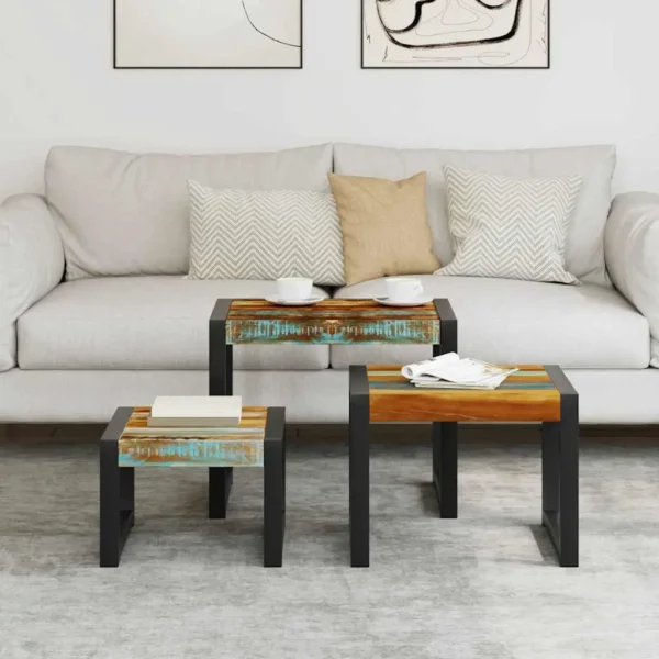 vidaXL Side Table Set of 3 Varies Solid reclaimed wood Small to medium - Image 17