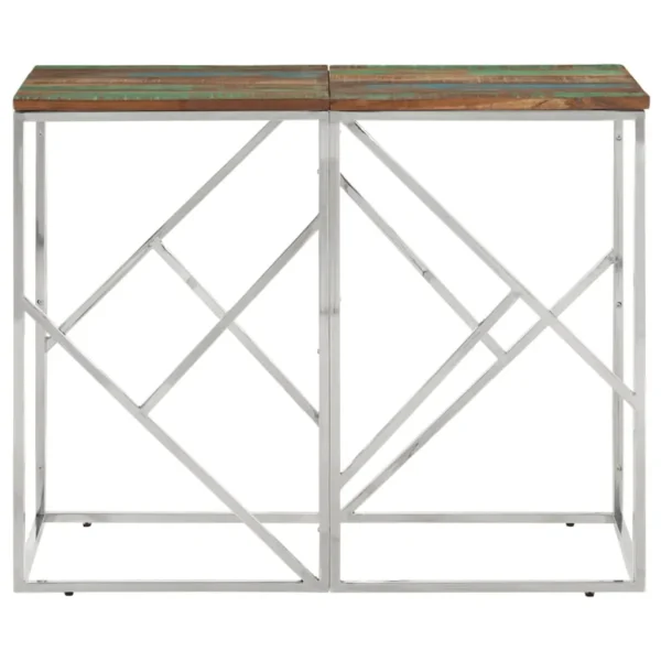 vidaXL Console Table Silver, Varies Stainless steel, Solid reclaimed wood - Image 2