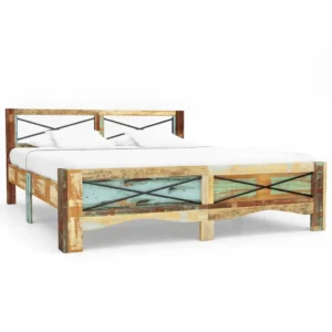 Bed Frame Multicolor Solid reclaimed wood 55.1x78.7 in