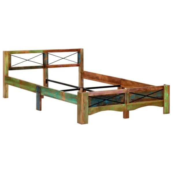 Bed Frame Multicolor Solid reclaimed wood 55.1x78.7 in - Image 2