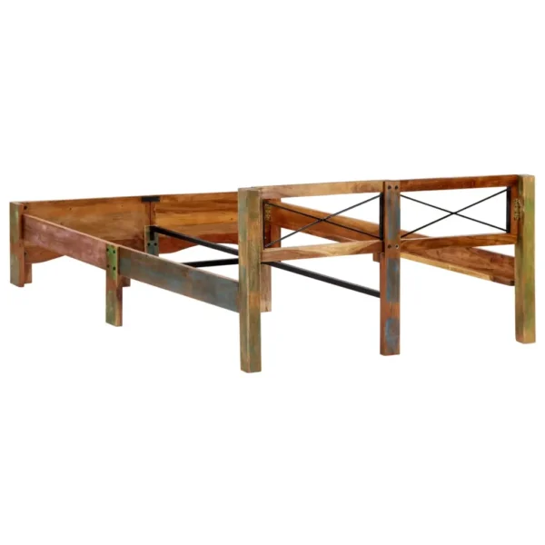 Bed Frame Multicolor Solid reclaimed wood 55.1x78.7 in - Image 4
