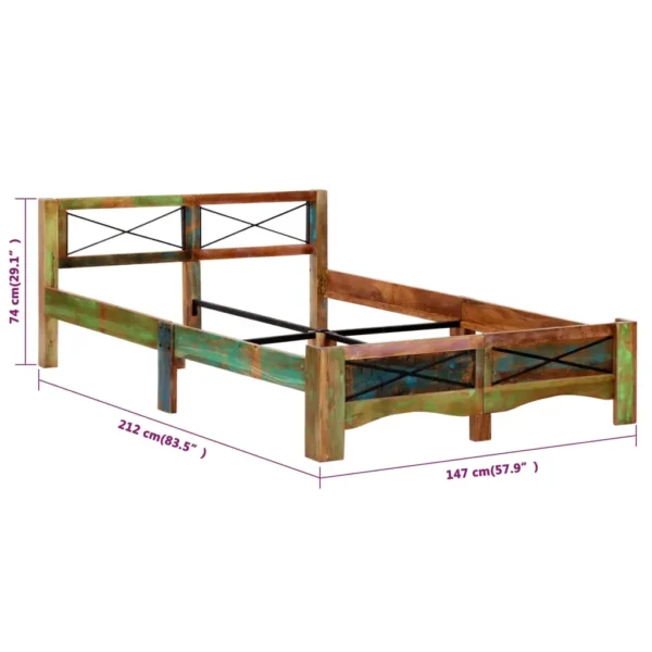 Bed Frame Multicolor Solid reclaimed wood 55.1x78.7 in - Image 8
