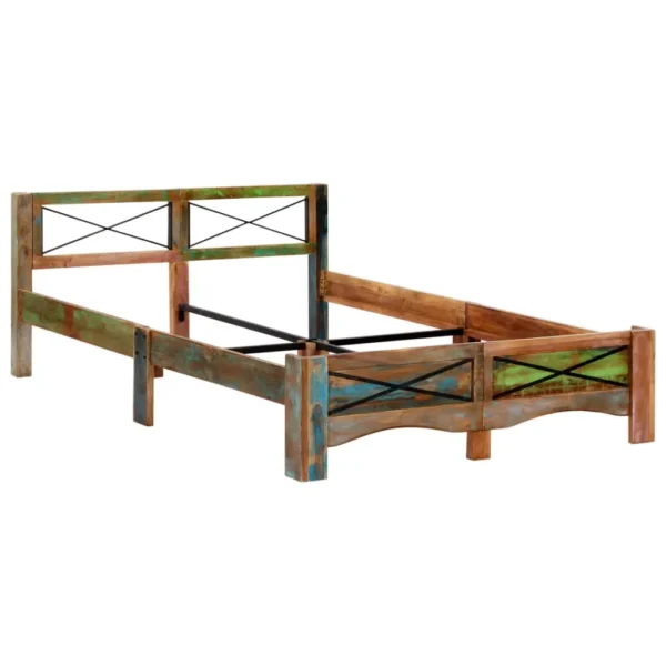 Bed Frame Multicolor Solid reclaimed wood 55.1x78.7 in - Image 9