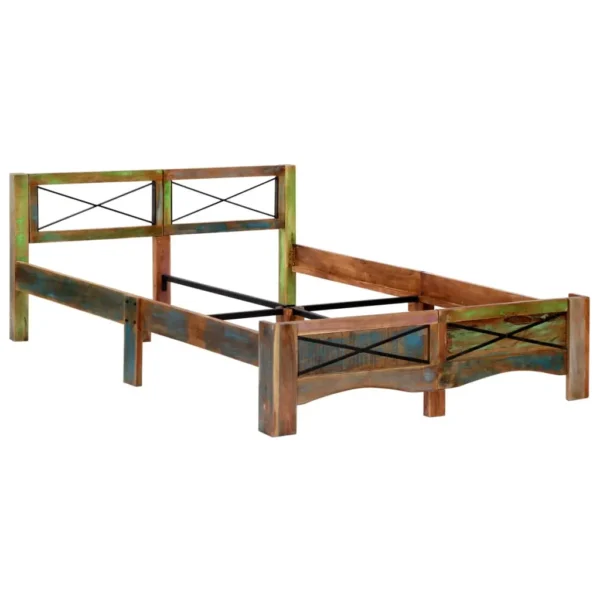 Bed Frame Multicolor Solid reclaimed wood 55.1x78.7 in - Image 10