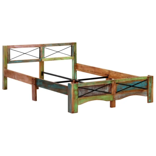 Bed Frame Multicolor Solid reclaimed wood 55.1x78.7 in - Image 11