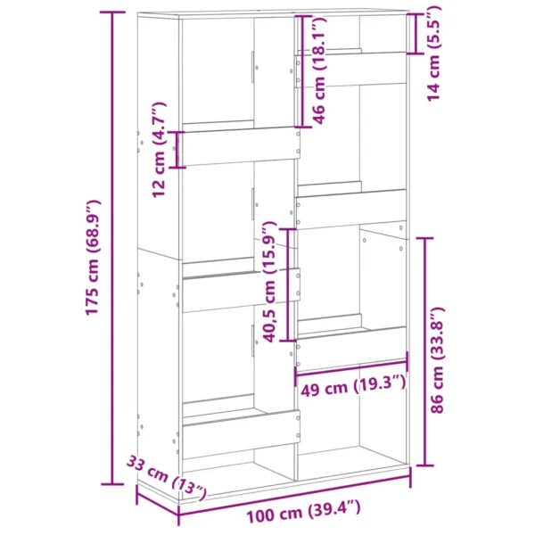 vidaXL Bookcase Old Wood Engineered Wood Bookcase Rectangular Modern - Image 9