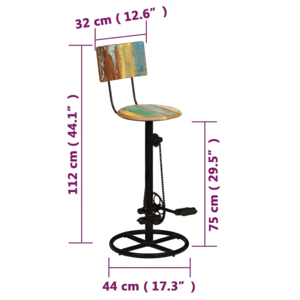 vidaXL Bar Stool Set of 2 Multicolor Solid reclaimed wood, iron Standard - Image 10