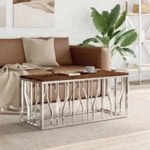 vidaXL Coffee Table Silver, Multicolor Stainless steel, Solid reclaimed wood