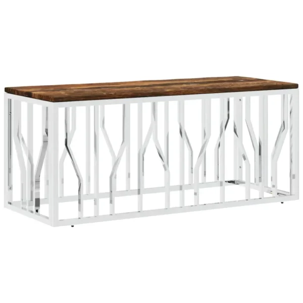 vidaXL Coffee Table Silver, Multicolor Stainless steel, Solid reclaimed wood - Image 2