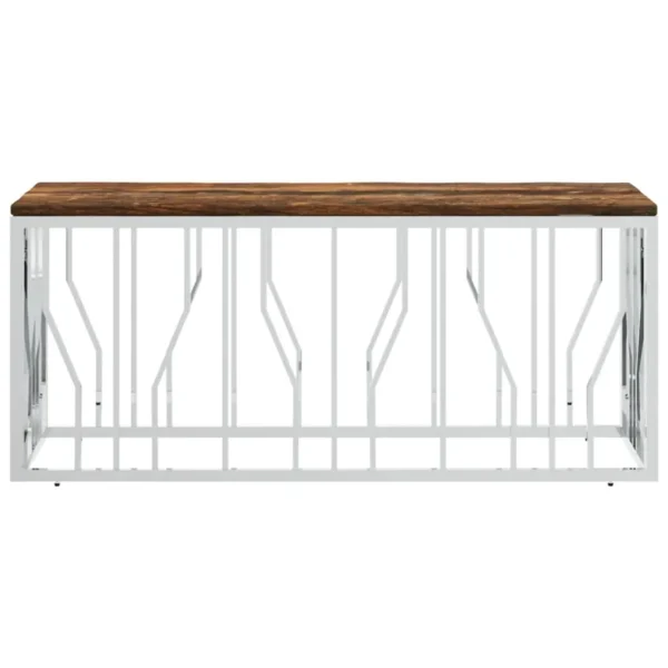 vidaXL Coffee Table Silver, Multicolor Stainless steel, Solid reclaimed wood - Image 3