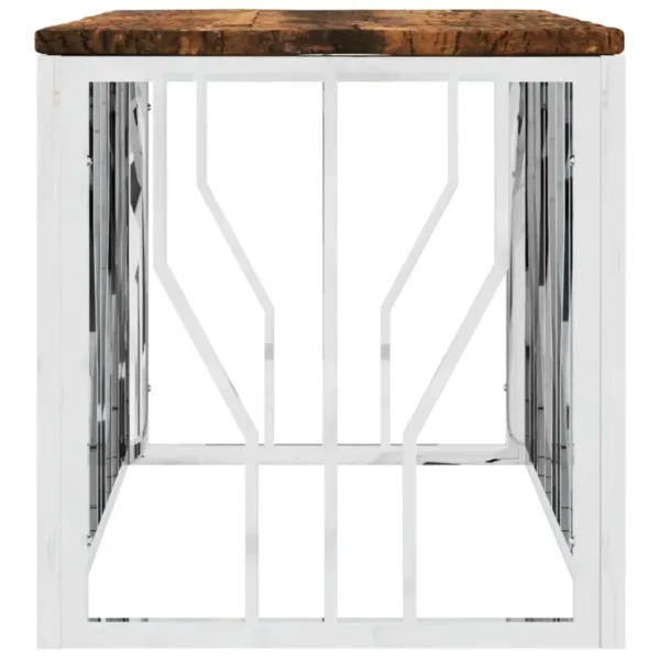 vidaXL Coffee Table Silver, Multicolor Stainless steel, Solid reclaimed wood - Image 4