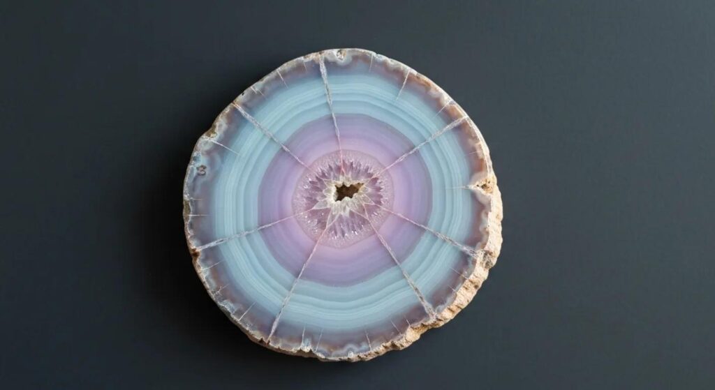 Close-up of Madagascar agate petrified wood showcasing pastel colors and growth rings, a true natural artwork